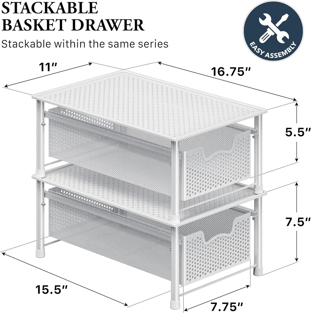 Simple Houseware Stackable Cabinet Basket Drawer Organizer, White