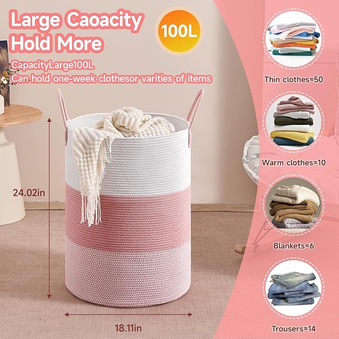 CLHMILY&Z 100L Laundry Basket Round Storage Rope Basket
