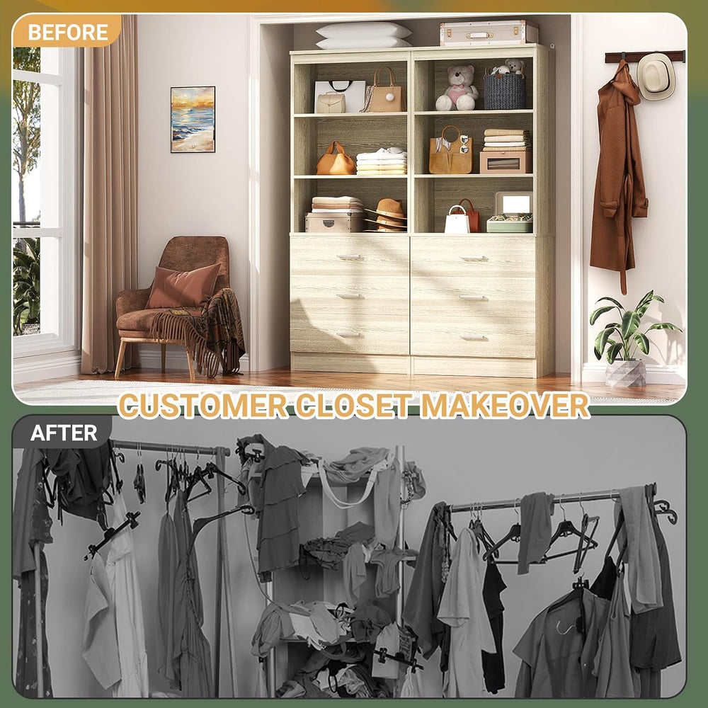 Aheaplus Closet Drawers Organizer System, 3.54FT Wood Closet System with 4 Dr...