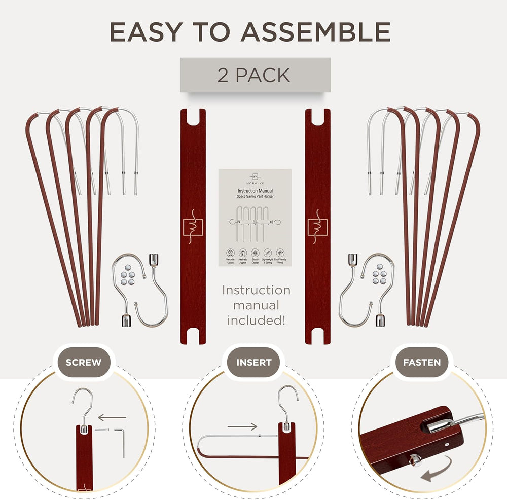 Pants Hangers Space Saving – 2 Pack European Beechwood Hanger