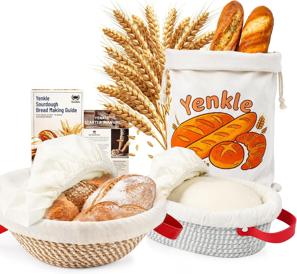 Banneton Bread Proofing Basket, 9" Round & 10" Oval Cotton Rope...