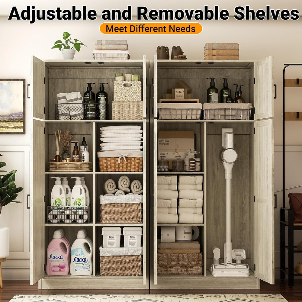 Unikito 71” Tall Pantry Cabinet with Adjustable Shelves, Wash Gray, 2 Pack