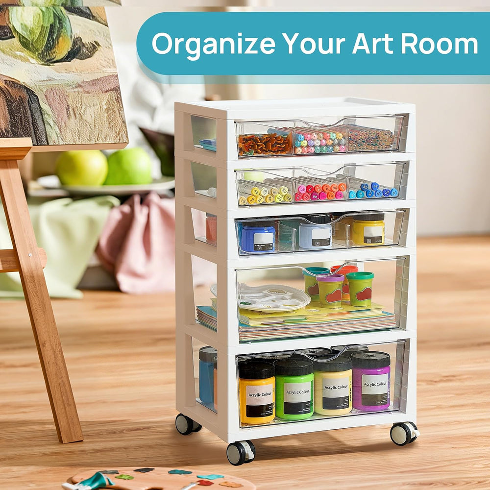 Vtopmart 5-Tier Plastic Drawer Storage Rolling Cart with Wheels