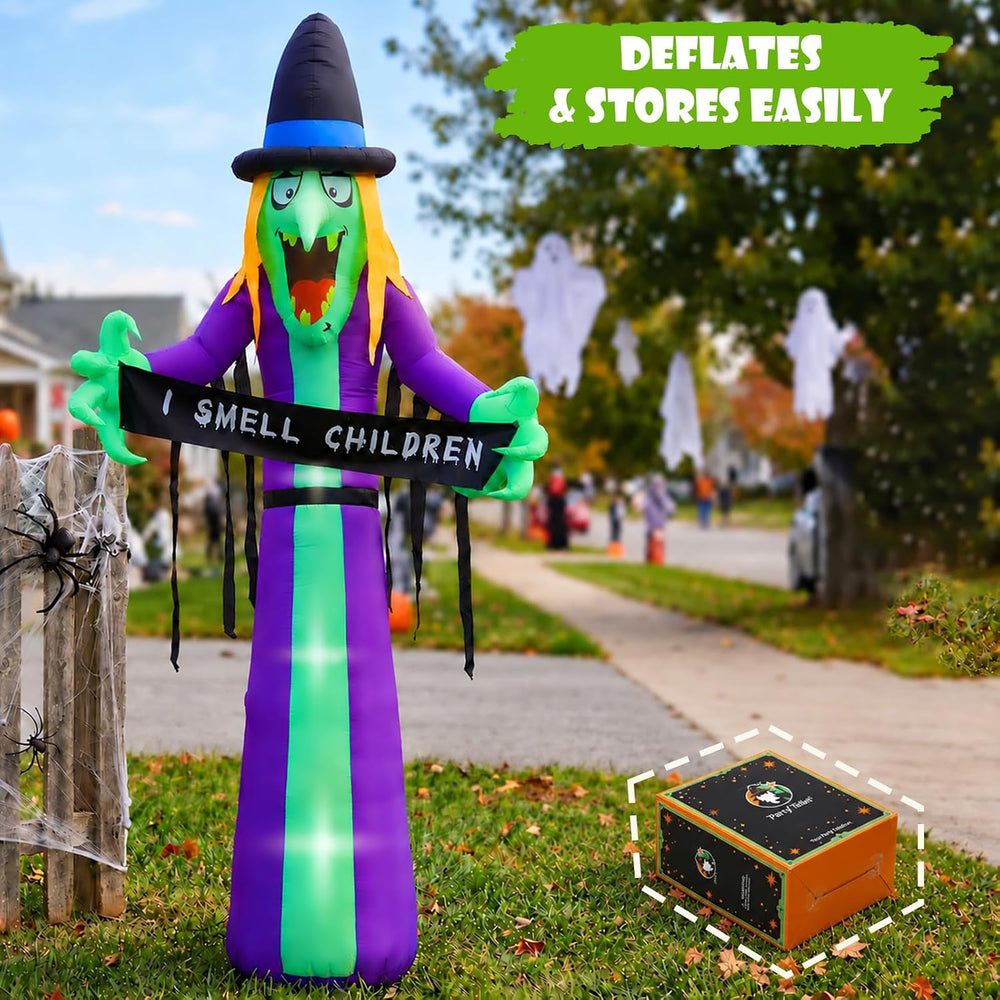8FT Double-Sided Halloween Inflatable Witch & Ghost Blow Up