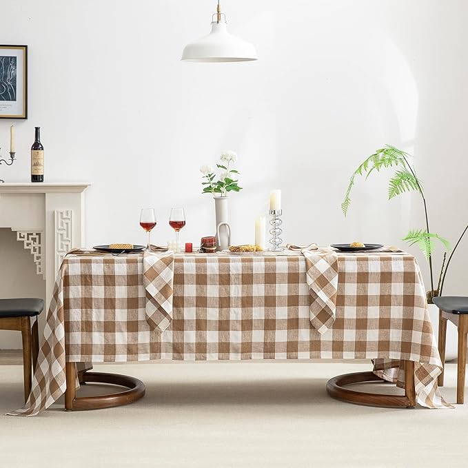EVERLY 100% Yarn-Dyed Linen Rectangle Tablecloths 60x144Inches for Dining,Buf...