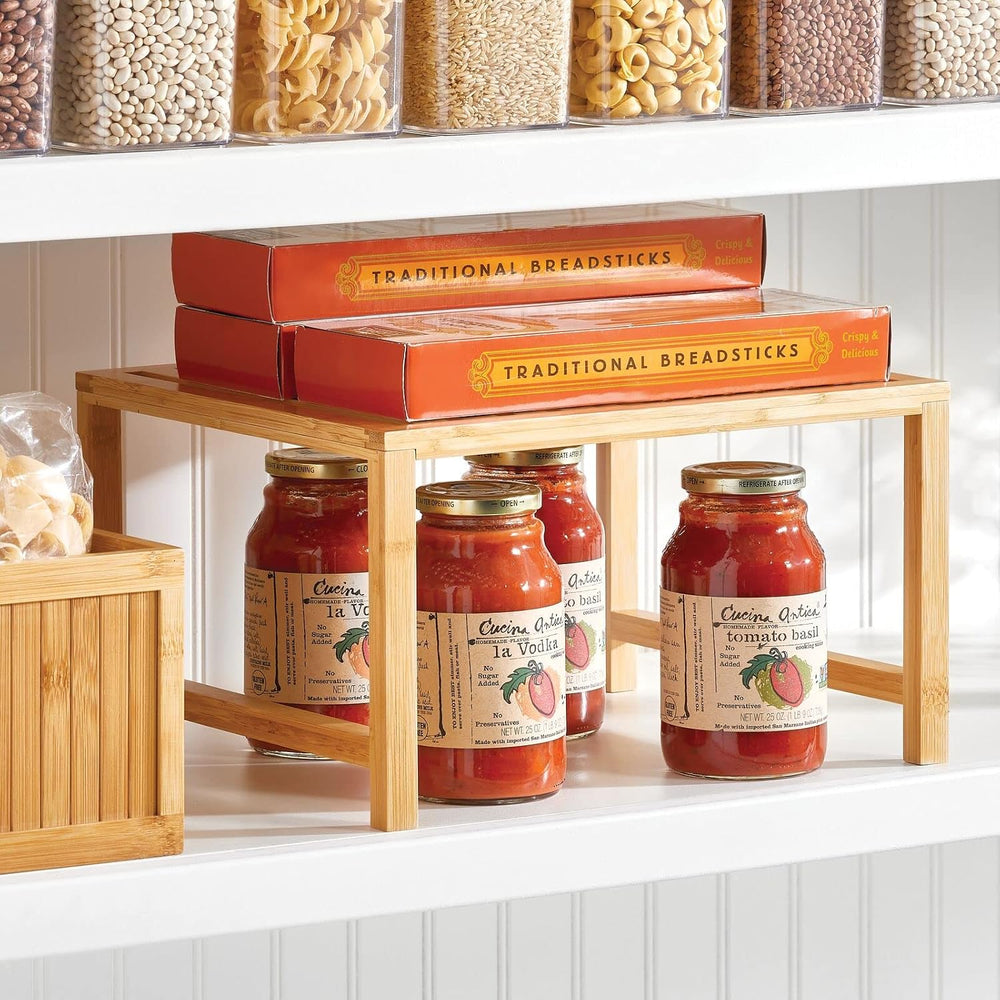 mDesign Wooden Stackable Storage Shelf - Food and Kitchen Organizer for Cabin...