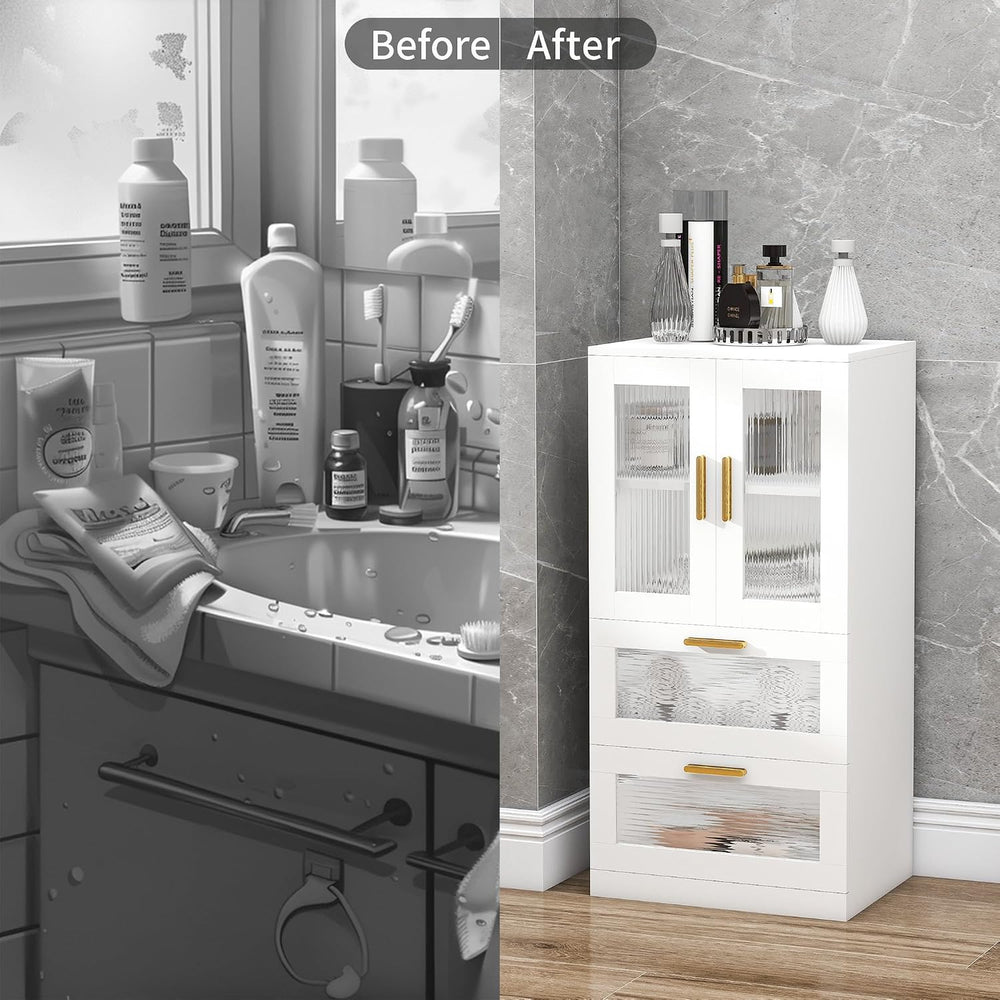 Bathroom Storage Cabinet, Bathroom Cabinet with 2 Doors, 2 Drawers, White