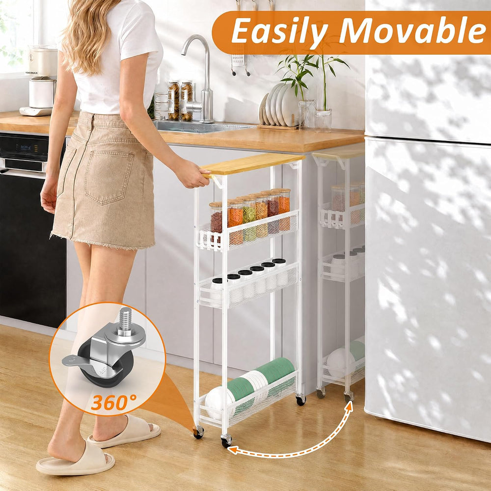 Extra Slim Storage Cart with Adjustable Shelf, 4 Tier 5.1" Narrow Rollin...