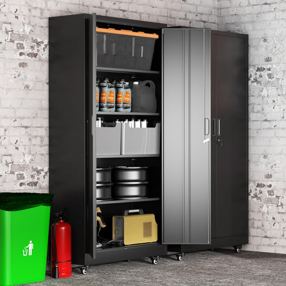 73" Rolling Storage Cabinet,Black Metal Garage Cabinet with Locking Door...