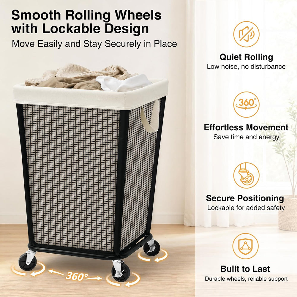 STO STO 160L Rolling Laundry Hamper with Wheels, Laundry Basket, Beige