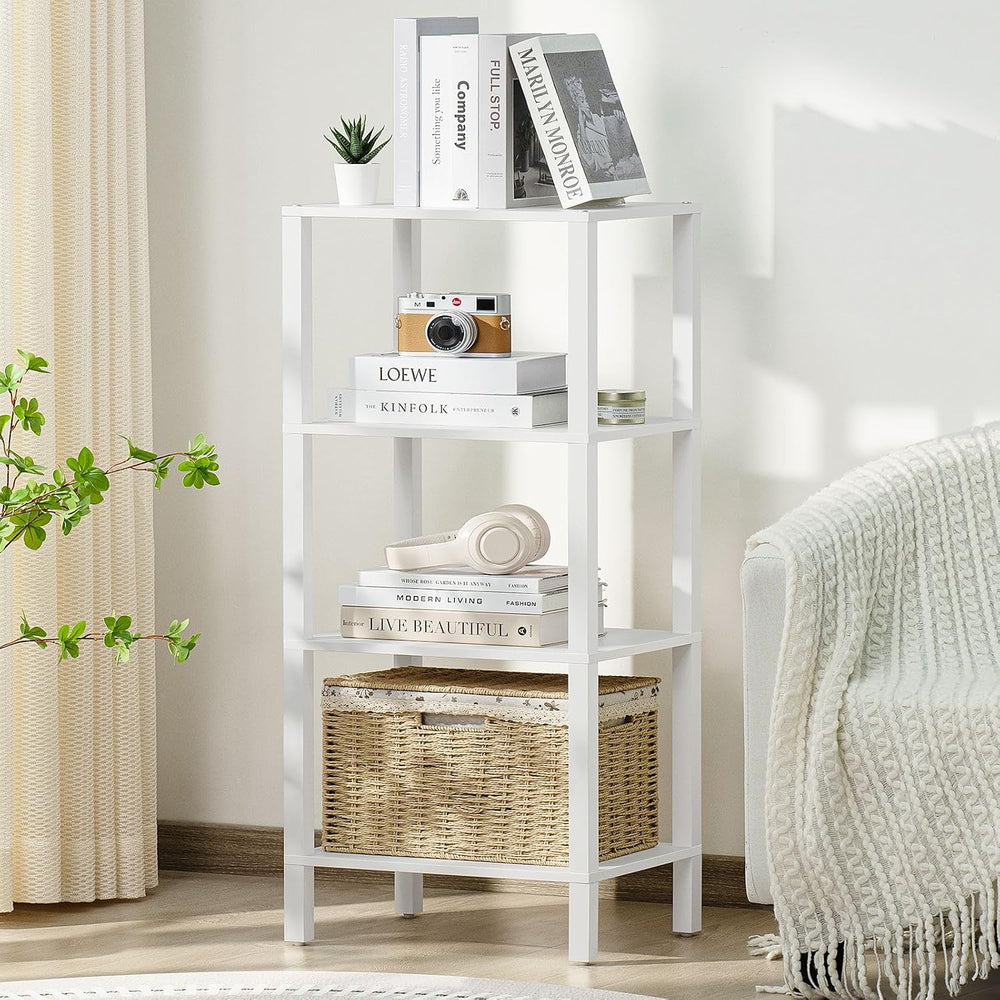 4 Tier Small Bookshelf, Narrow Tall Shelf, Wooden Book Shelf, White