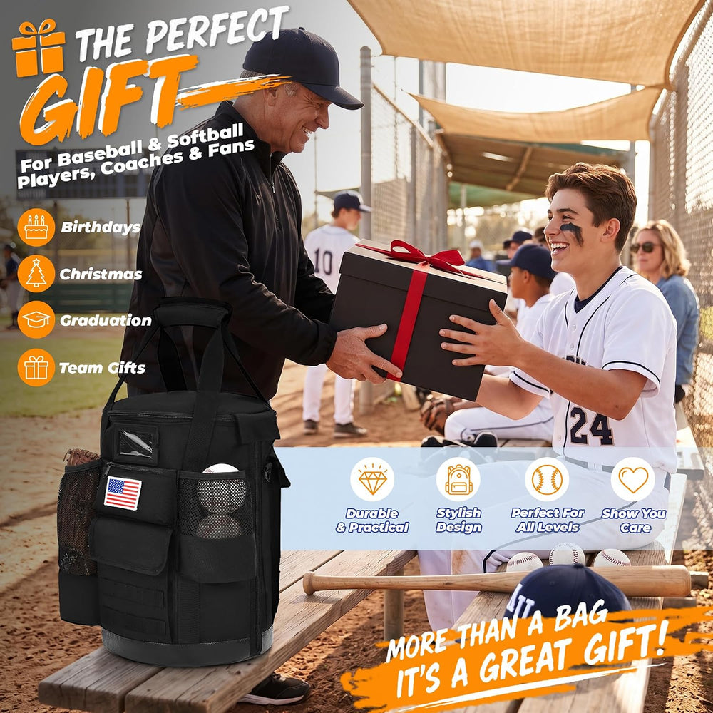 Baseball Bucket Bag, Baseball Equipment Bag with Multiple Pockets