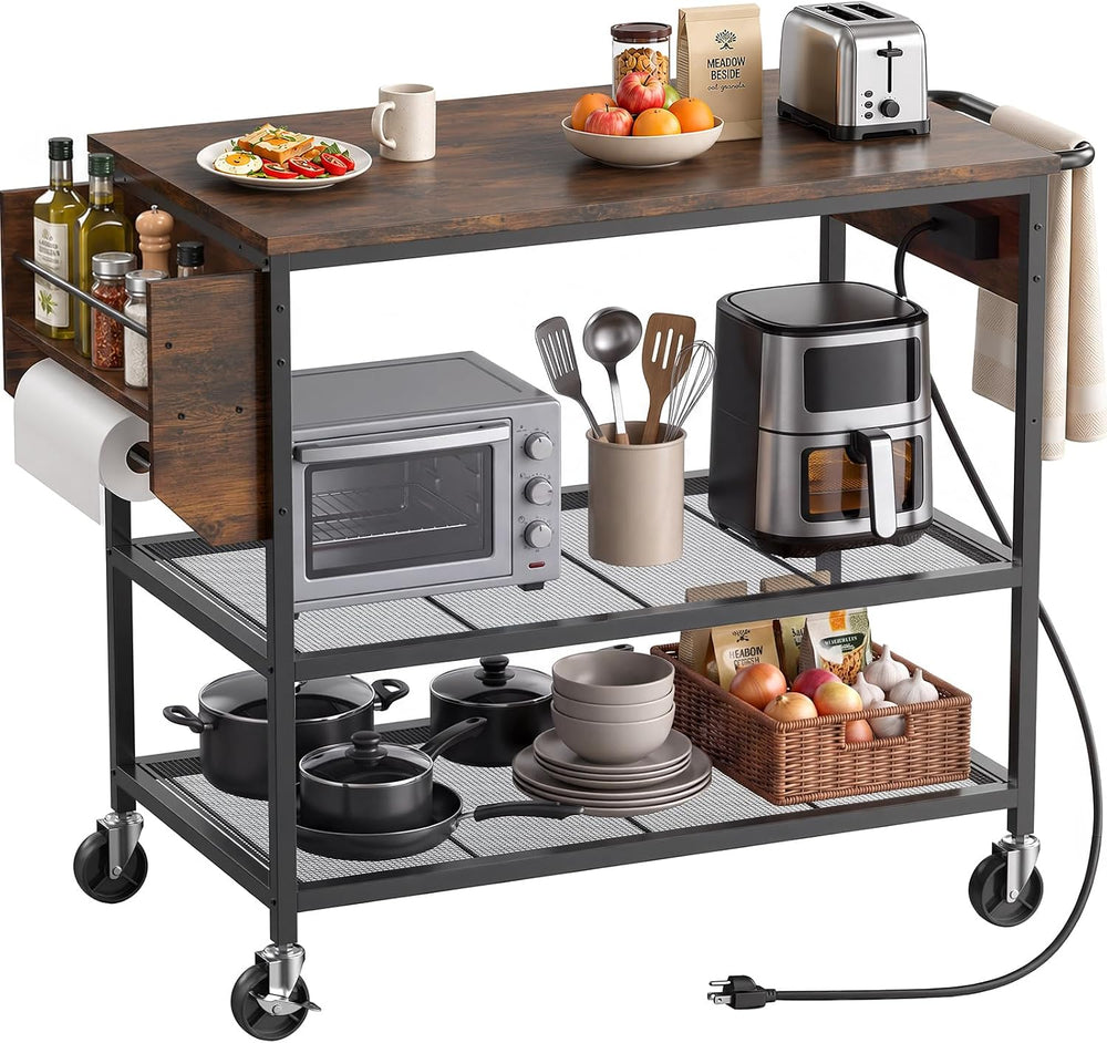Rolling Kitchen Island Cart with Storage, 3 Tier Kitchen Cart on Wheels,Wood ...