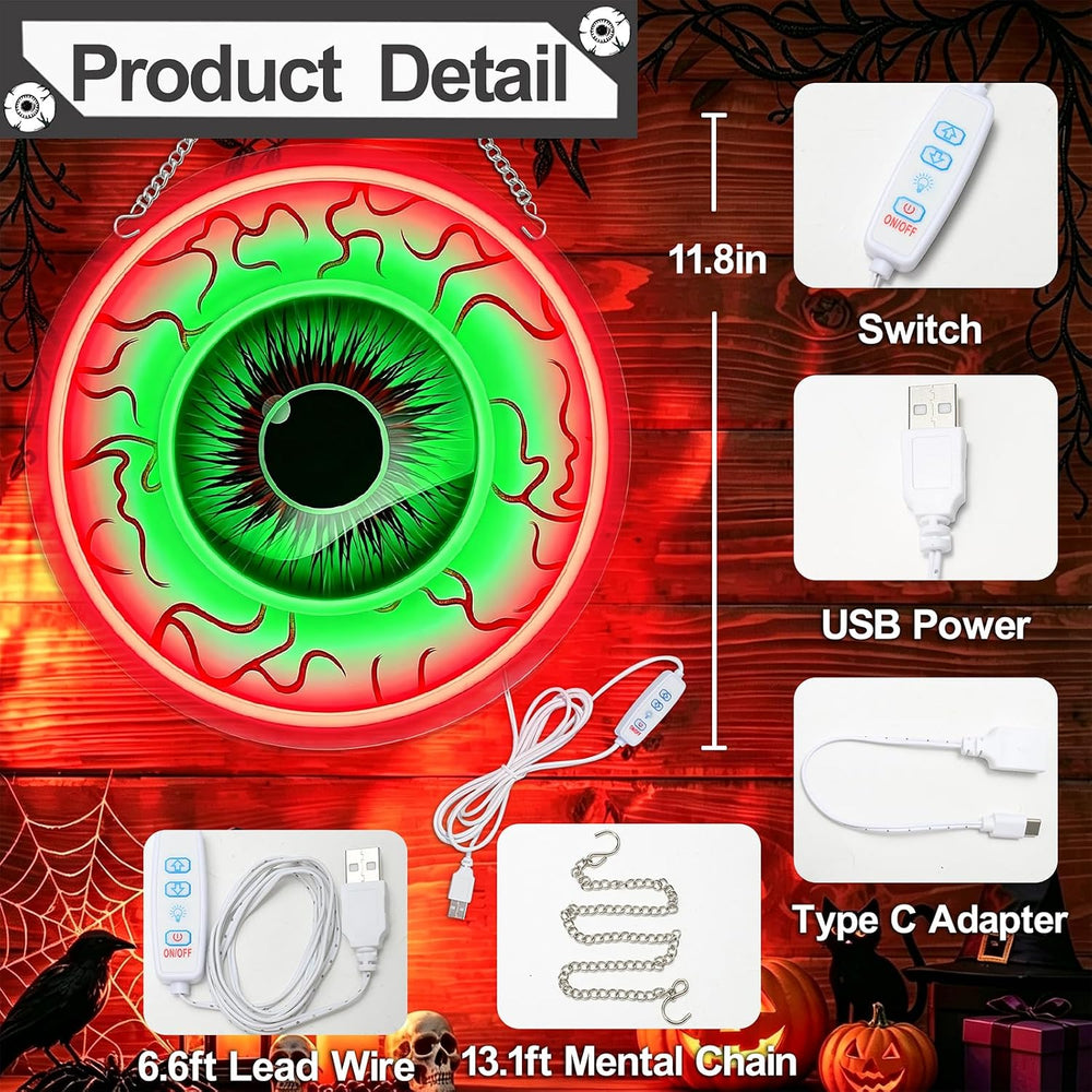 Halloween Eyeball Neon Signs Led Lights, Window Wall Decorations Indoor