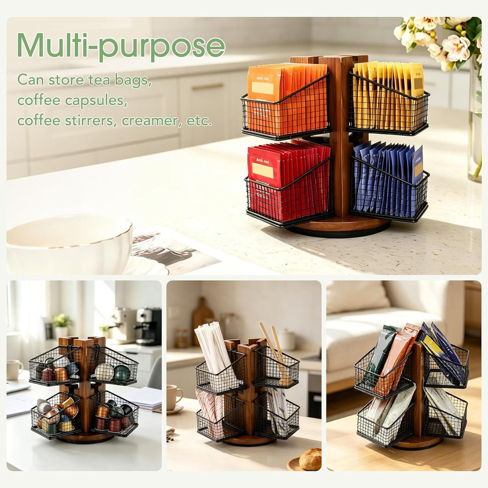 HTB Carousel Tea Bag Organizer for Counter with 6 Removable Tea Baskets