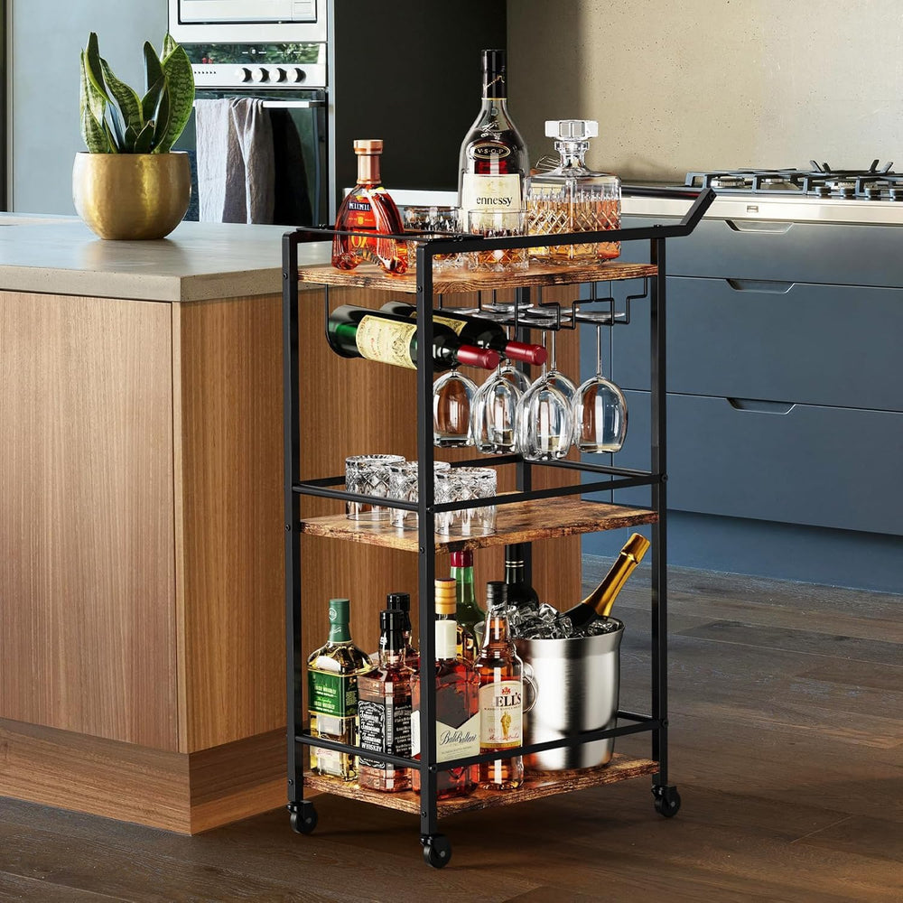 LOTEYIKE 3 Tier Bar Cart, Mini Liquor Utility Cart for Wine Beverage Dinner P...