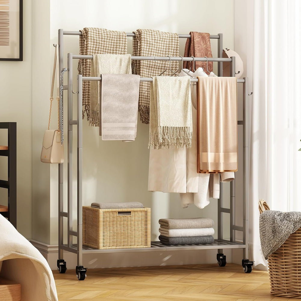 SORCEDAS Towel Rack Outdoor 3 Tier Standing Blanket Drying Rack Grey