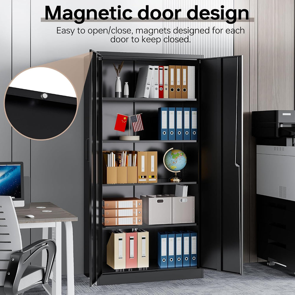 72"H Metal Storage Cabinets, Tall Locking Garage Cabinet with 2 Doors an...