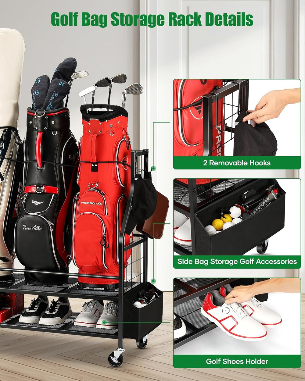 FHXZH Golf Bag Storage Garage Organizer - Golf Bag Stand with Wheels