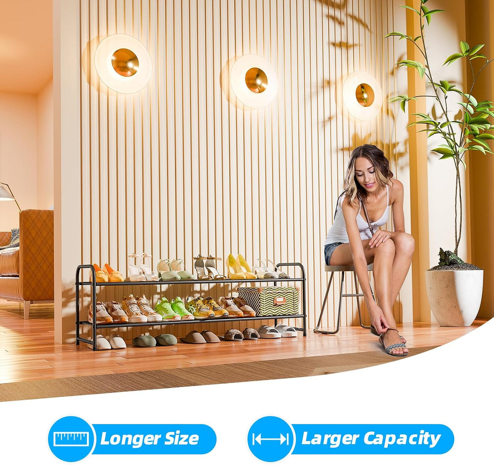 2 Tier Shoe Rack for Closet, 44 Inch Extra Wide Shoe Storage Organizer for Sh...