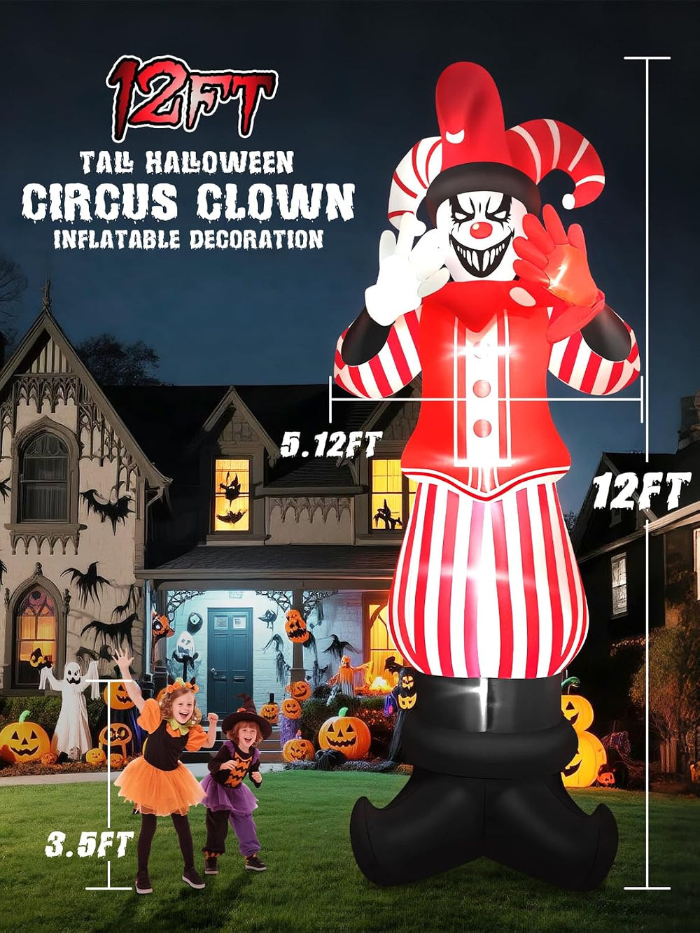 12FT Giant Halloween Inflatable Decoration, Kalolary Red Costume Scary Clown ...