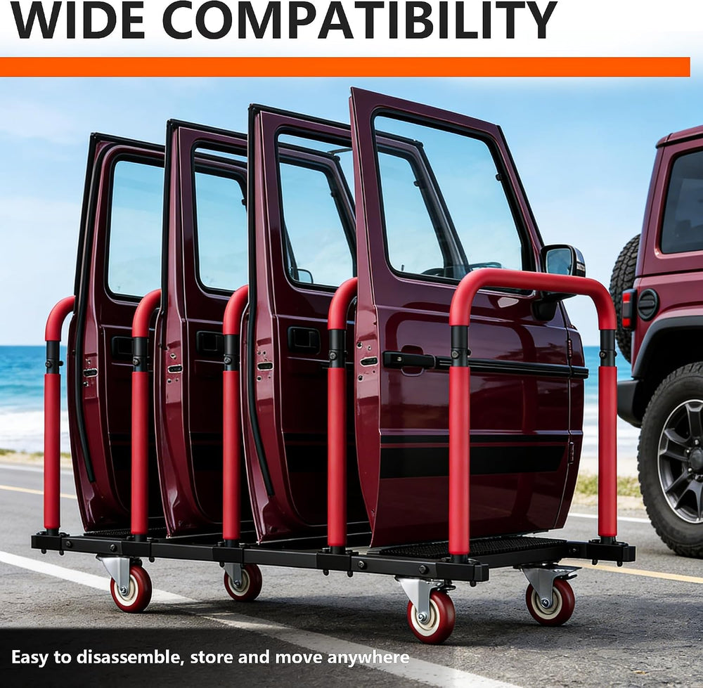 YOHKOH Jeep Door Storage Rack, Movable Stand with Lockable 4" Casters