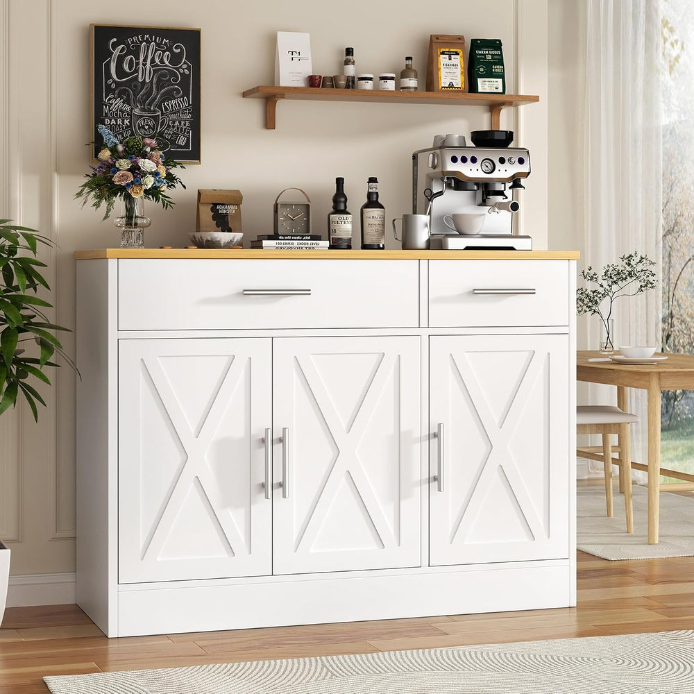 Vongrasig 43” Coffee Bar Cabinet, Farmhouse Buffet Cabinet with Storage, Side...