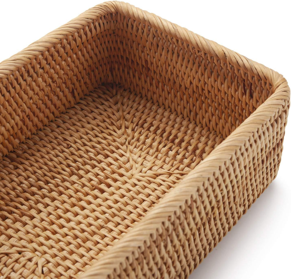 Natural Rattan Fruit Storage Baskets Rectangular Woven Wicker Box for Key Hol...