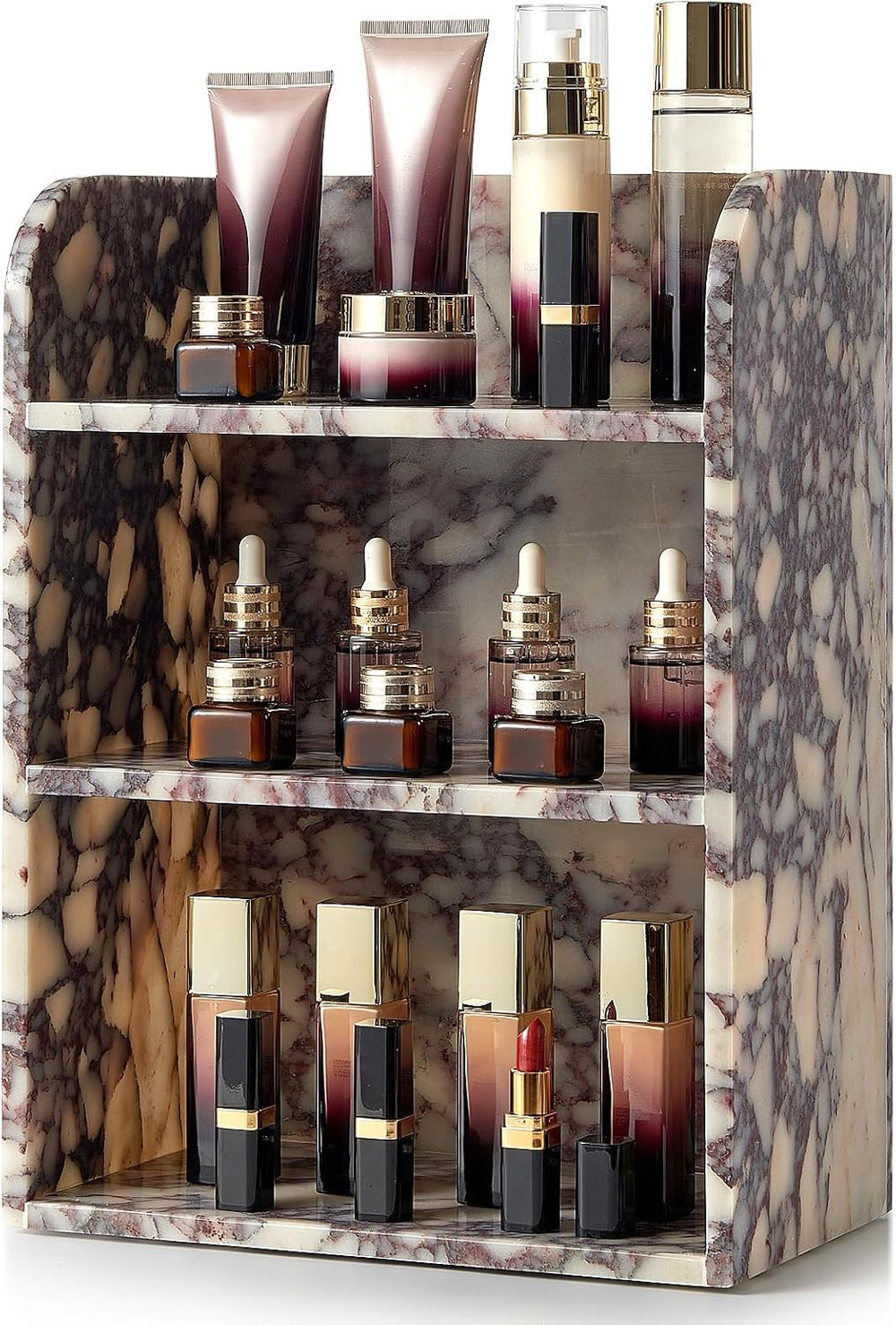 Luxury Natural Marble Shelf, Tall 3-Tier Bathroom Counter Organizer Display