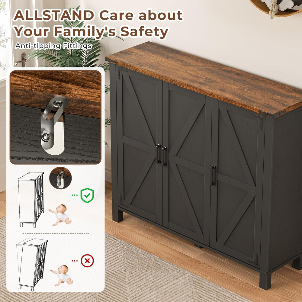 5-Tier Farmhouse Shoe Storage Cabinet with with 4 Adjustable Shelves, Black