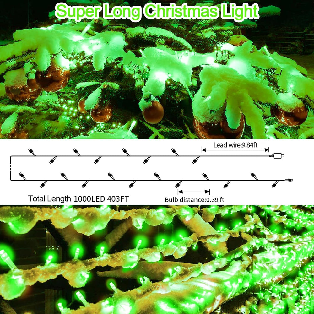 403 FT 1000 LED Halloween Lights Outdoor Fairy String Lights Plug in, Green