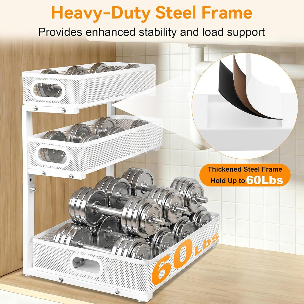 3 Tier Adjustable Under Sink Organizer for Bathroom & Kitchen(2Pack, White)