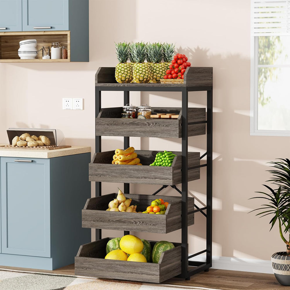 Tribesigns Wood Fruit and Vegetable Storage Rack, 5-Tier Pull-Out Snack Stand...