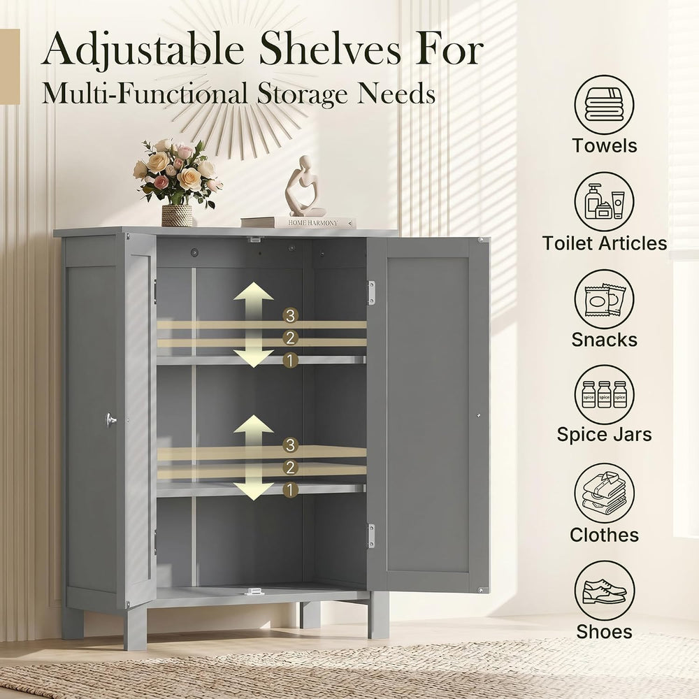 SUPER DEAL Modern Bathroom Floor Storage Cabinet with Adjustable Shelf and Do...