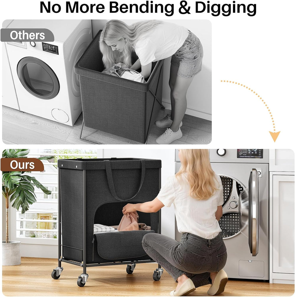 170L Large Laundry Basket with Wheels, Rolling Laundry Hamper Easy Access Clo...