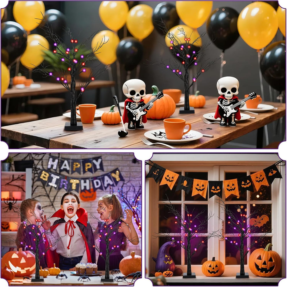 2Pack 24 Inch Halloween Spooky Tree with Lights, Lighted Tabletop Black Tree ...