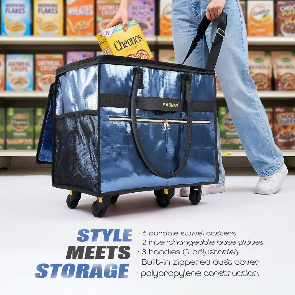 Reusable Rolling Grocery Bag on Wheels-6-Wheel Foldable Tote Large