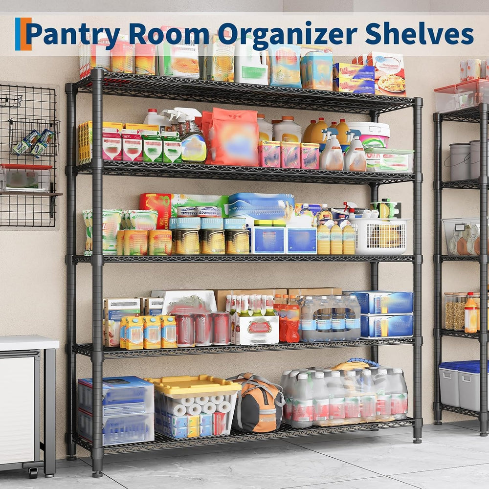 Garvee 3300LBS Wire Shelving with Wheels, 5-Tier Garage Shelving Heavy Duty