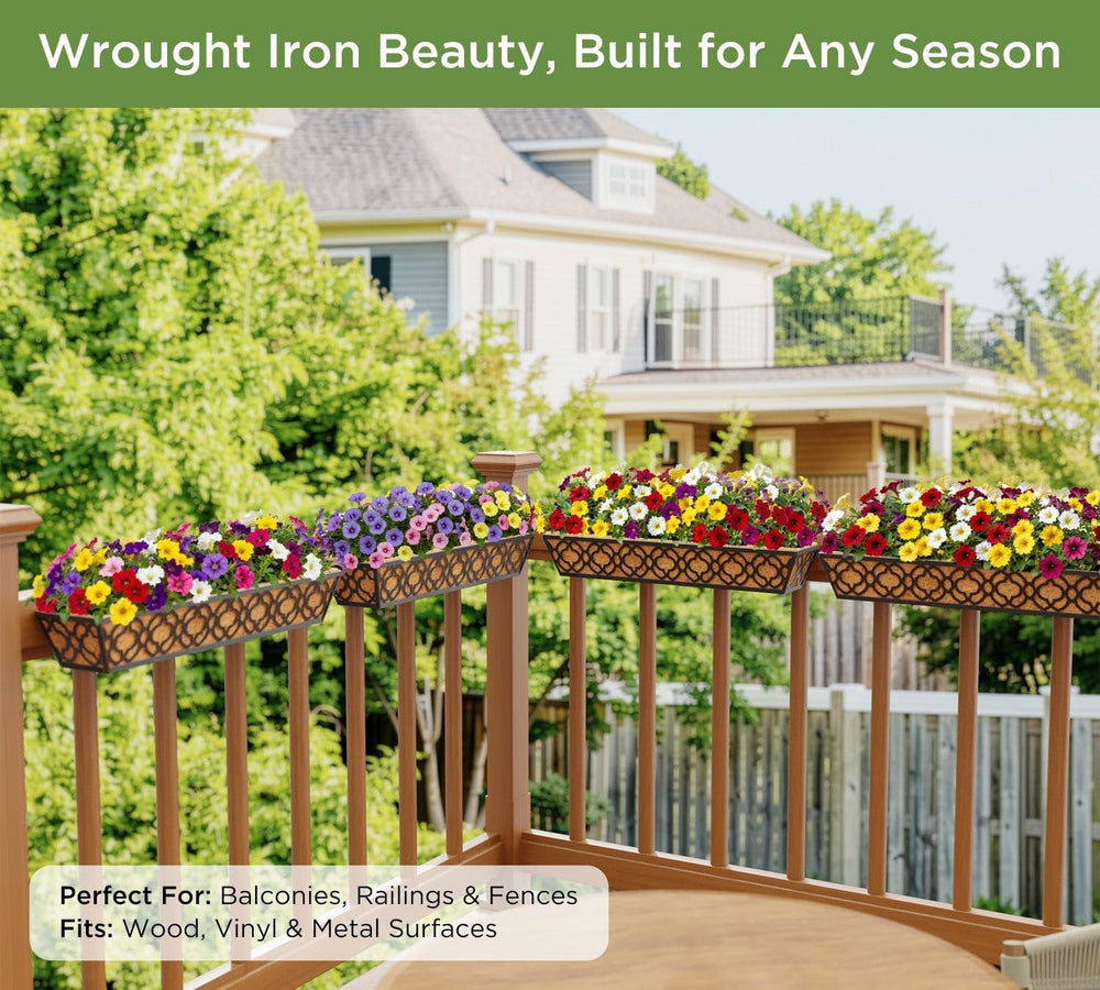 4 Pcs 30" Window Box Deck Railing Planter Box with Horse Trough Coco Lin...