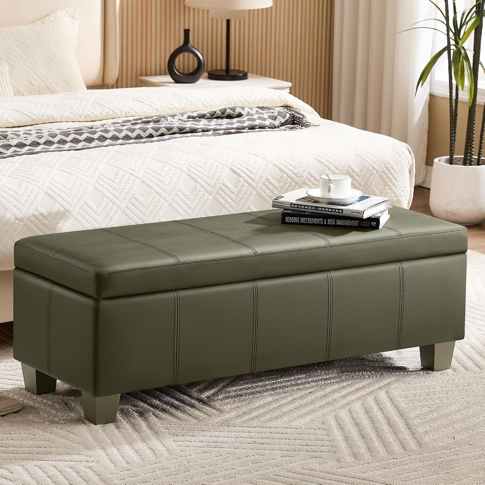 WUTUTUEE 51" Faux Leather Storage Ottoman, Stitch Tufted Rectangle Uphol...