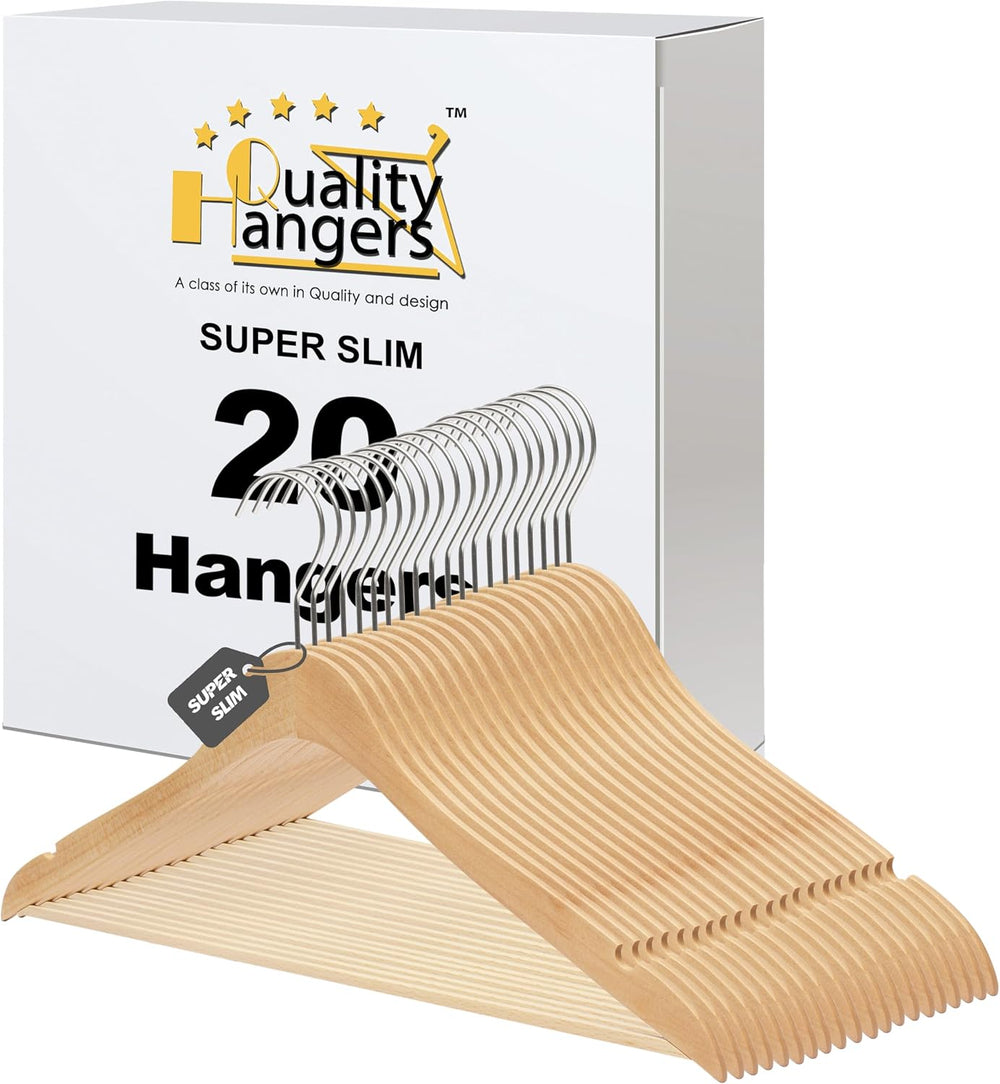 Quality Hangers 16.5" Wooden Hangers Multi Pack, Ultra Thin Space Saving...
