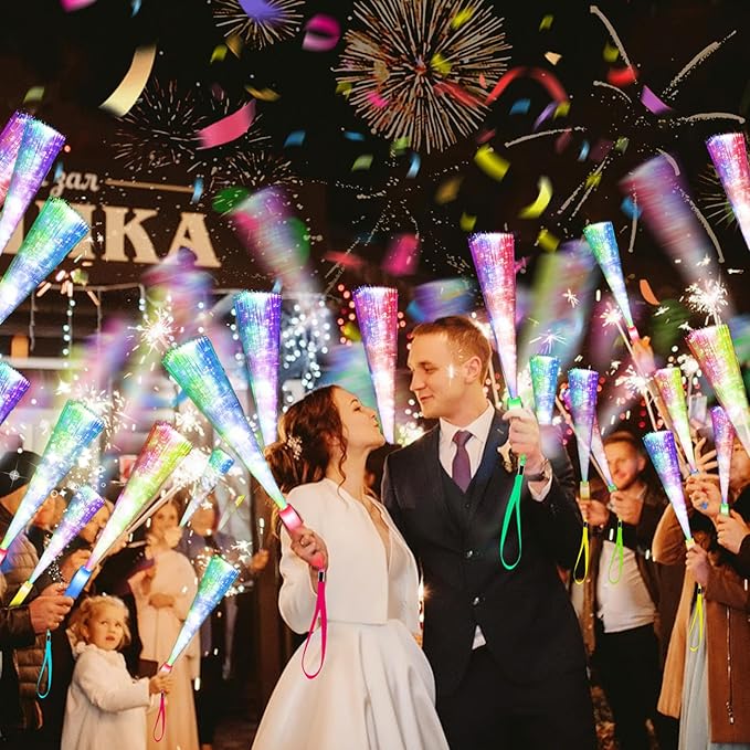 38 PCS Halloween Glow Sticks Bulk, Glow Fiber Optic Sticks, LED Light Wands, ...
