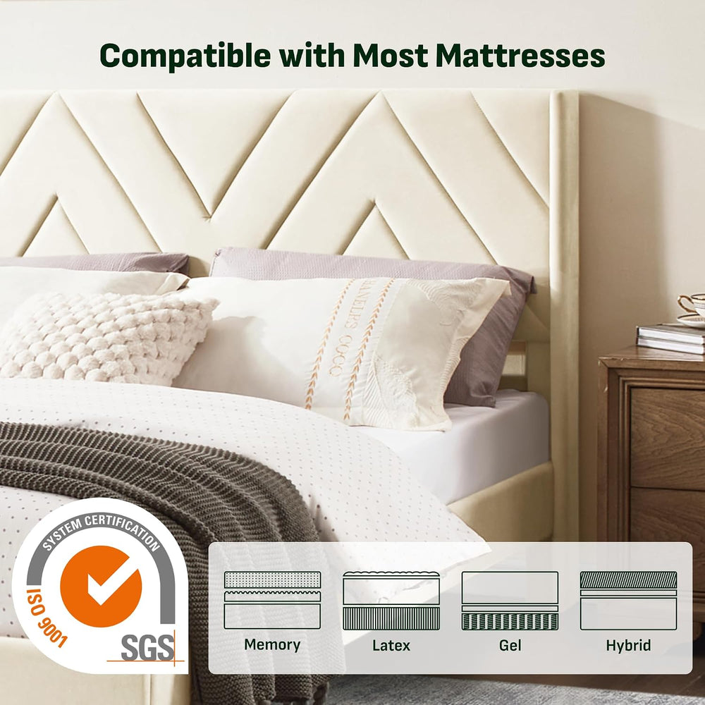 Softa Queen All-in-One Adjustable Bed Frame with Upholstered Bed Frame Headbo...