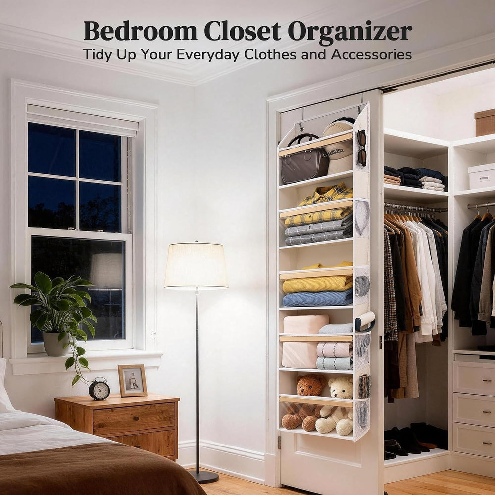 Eco-Bamboo Slim Over The Door Organizer, Narrow 5-Tier Storage,2 Pack