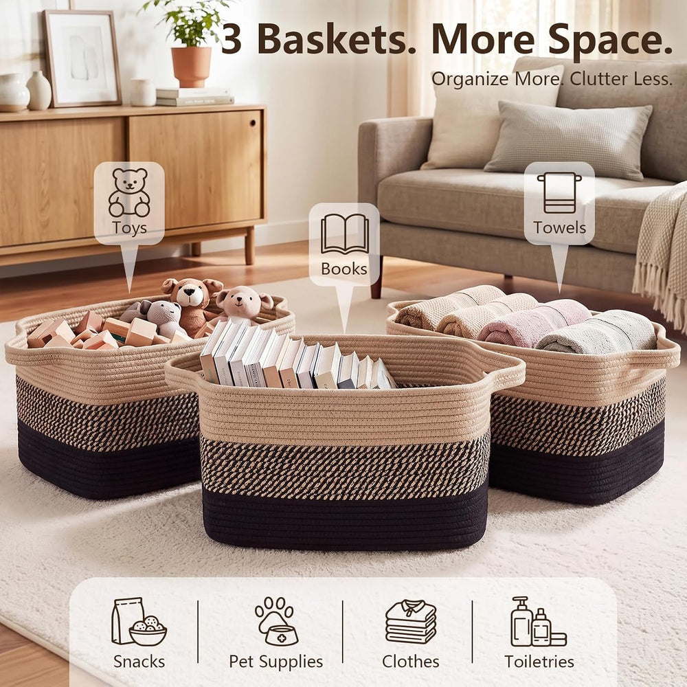 OIASKET Storage Basket for Organizing 3 Pack, Woven Baskets for Storage