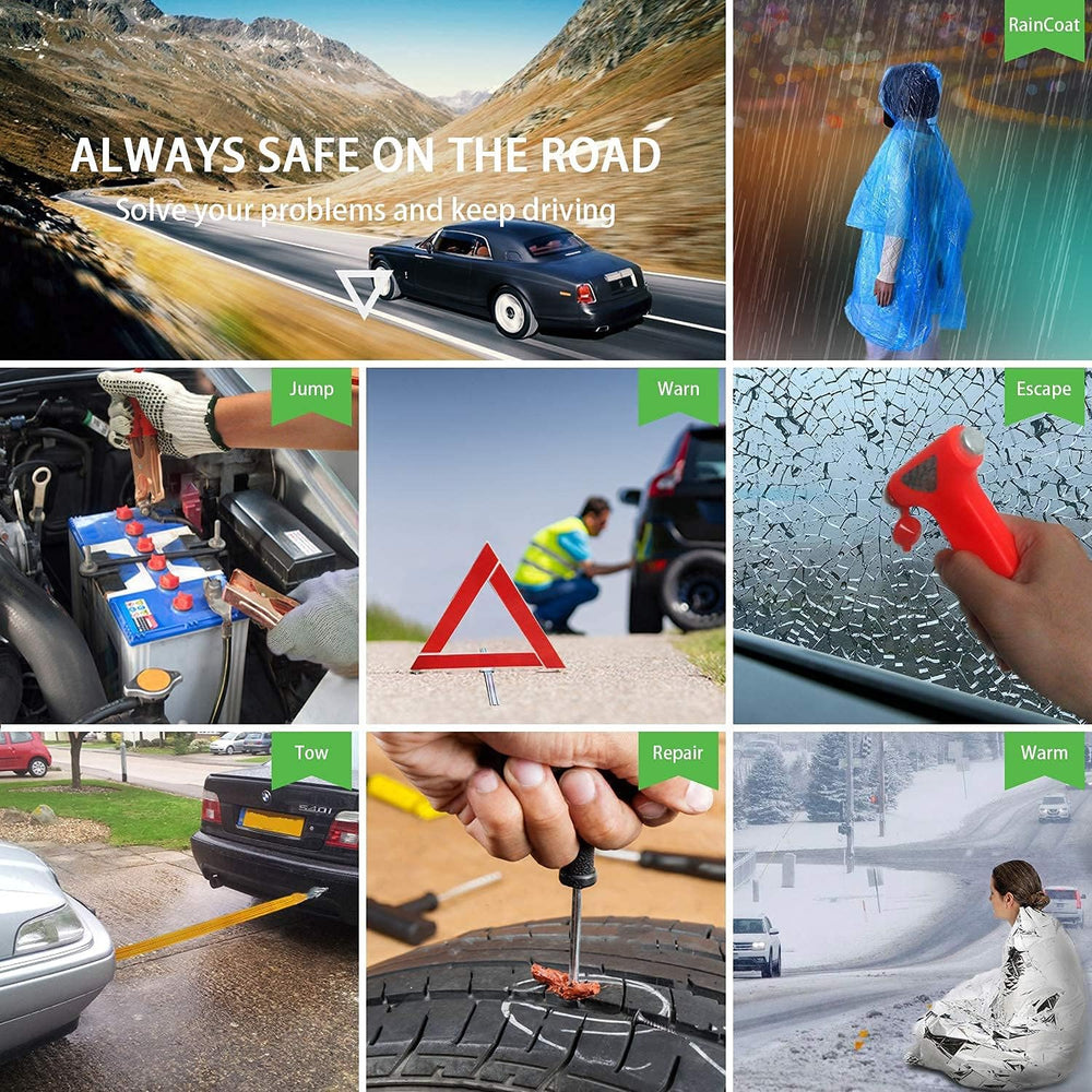STDY Car Roadside Emergency Kit with Jumper Cables, Vehicle Auto Safety Kit