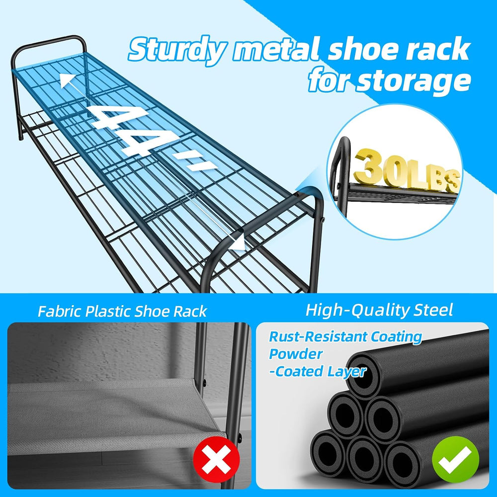 2 Tier Shoe Rack for Closet, 44 Inch Extra Wide Shoe Storage Organizer for Sh...