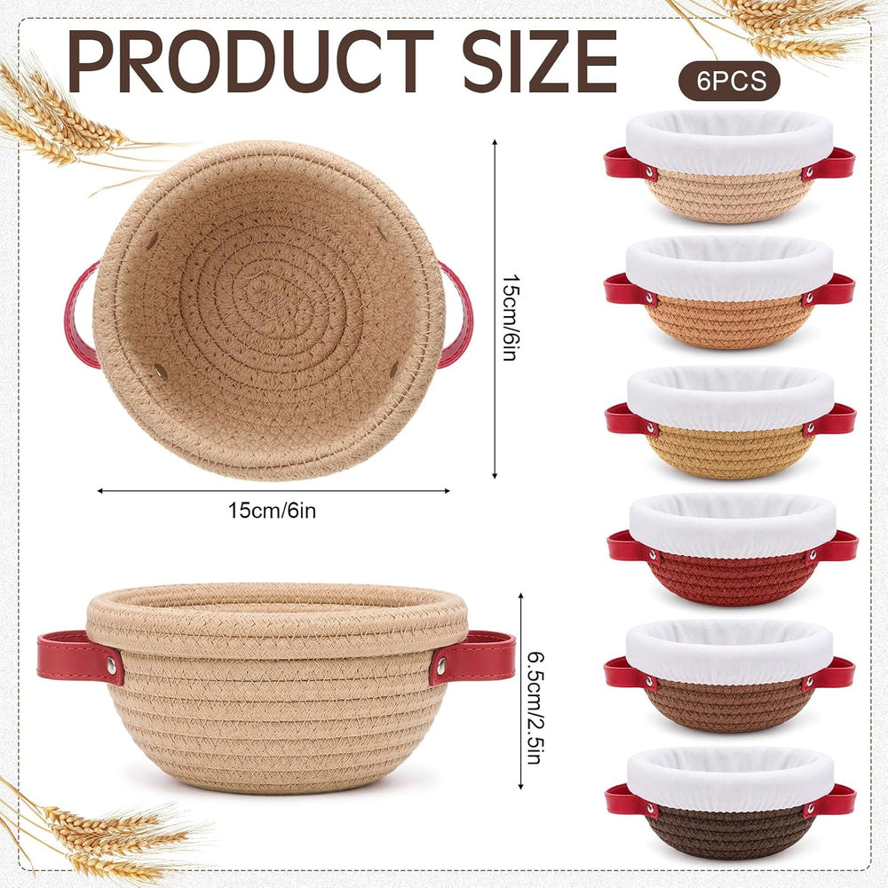 Hushee 6 Pack Mini Banneton Bread Proofing Basket Bulk Cotton Rope, Round