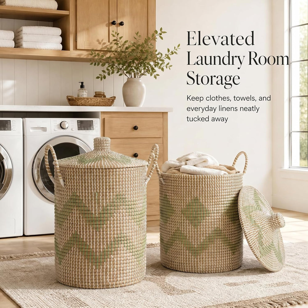 Sea Grass Storage Basket Set of 4, Handwoven Wicker Storage Organizer, Includ...