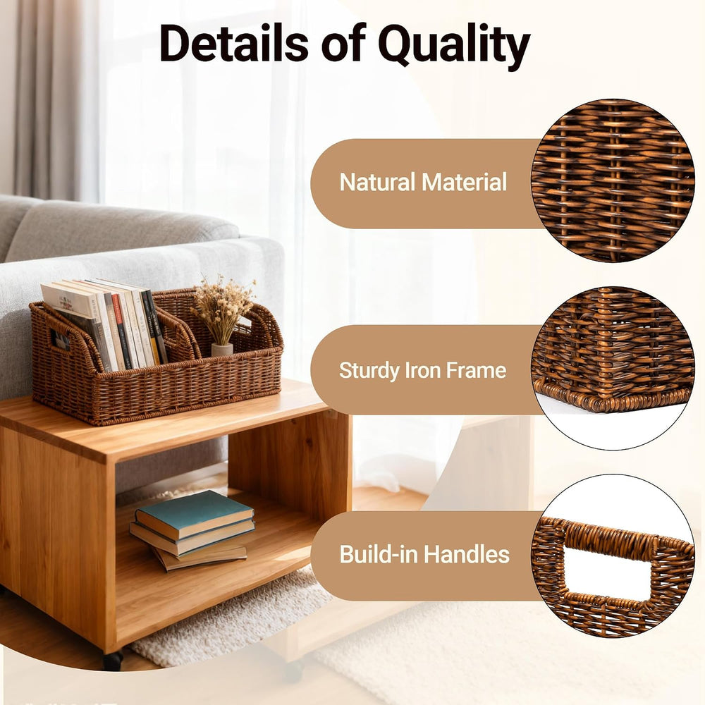Brownlily Faux Wicker Pantry Storage Baskets, Brown-Single Set (3-Piece)